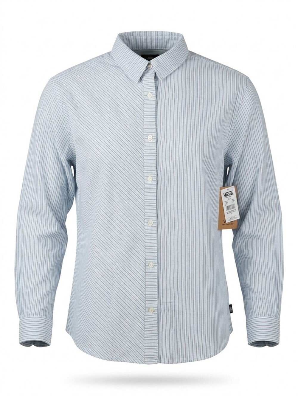 Vans Gillian Striped Button Down Shirt Womens S White Blue Pinstripe Long Sleeve